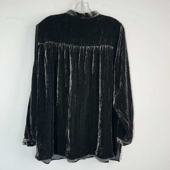NWT Eileen Fisher Mandarin Collar Long Shirt Silk Ivy Crushed Velvet PL Petite L - Picture 6 of 16